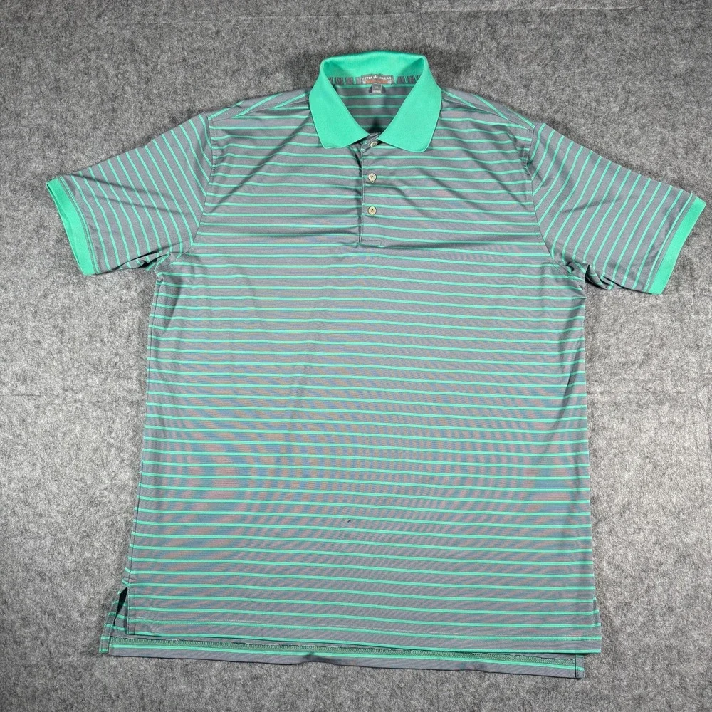 Peter Millar Summer Comfort Mens Polo‎ Shirt XL Gray Green Stripe Performance